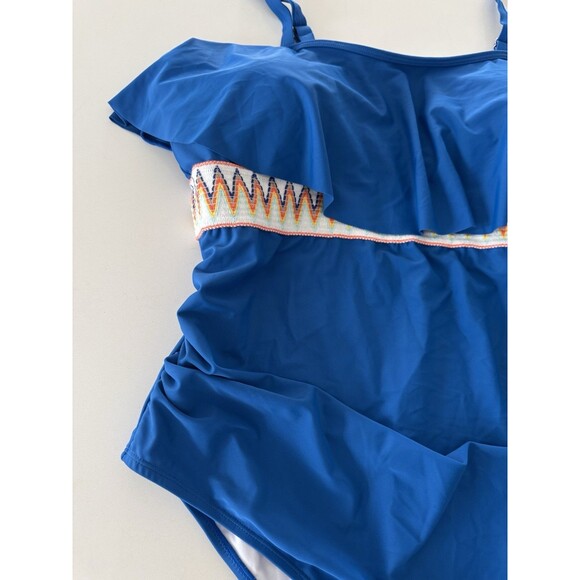 Womens Plus Size One Piece Swimsuit Ruffle Trim Tummy Control blue size 3X - Picture 8 of 16